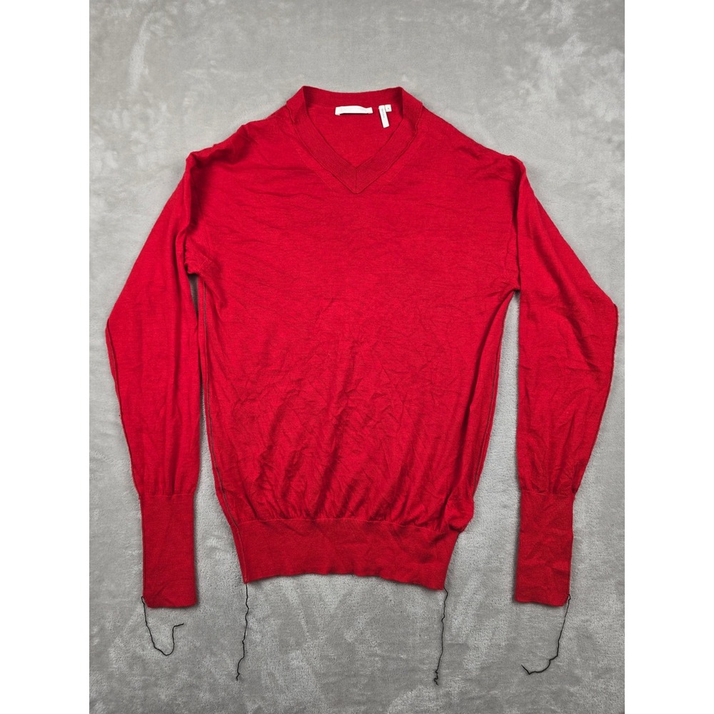 Helmut Lang V-Neck Sweater Women S Red 100% Cashmere Long Cuff HLW34547